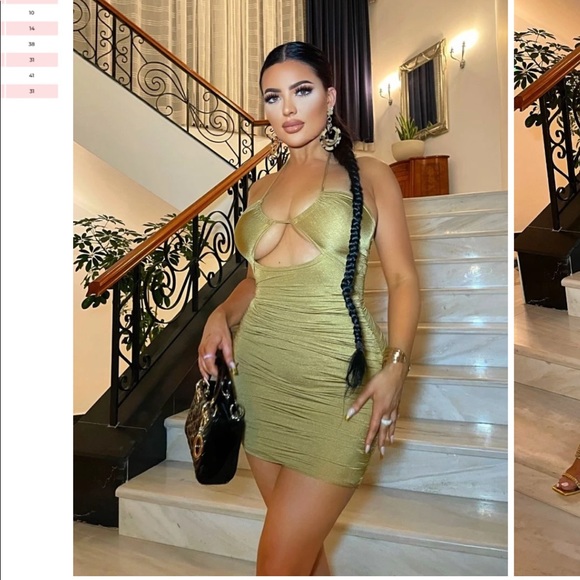 Olive slinky cross strap ruched mini dress - Picture 3 of 8